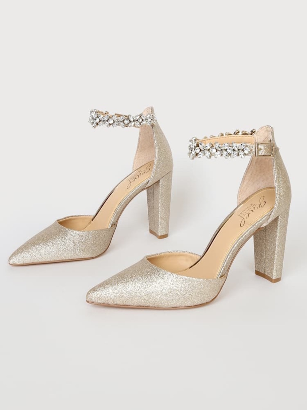 Jewel Badgley Mischka Champagne Glitter Rhinestone Pumps Size 7.5